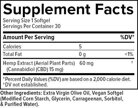 Supplemental Facts for CBD Softgels 15mg 30ct Extra Strength Formula image number null