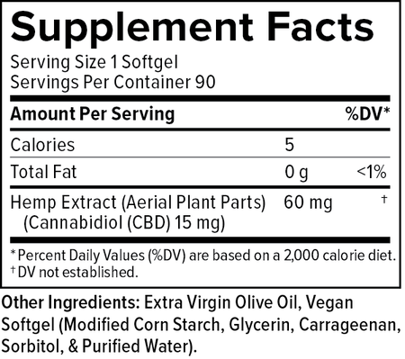 Supplemental Facts for CBD Softgels 15mg 90ct Extra Strength Formula image number null